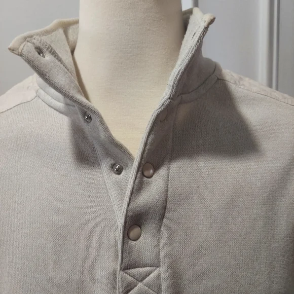 Mens beige fleece mock neck long sleeve shirt - Picture 2 of 6